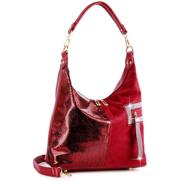 Women's Mulitiple Dark Red Textured Top Handle Hobo Handbag - Picture 2 of 2